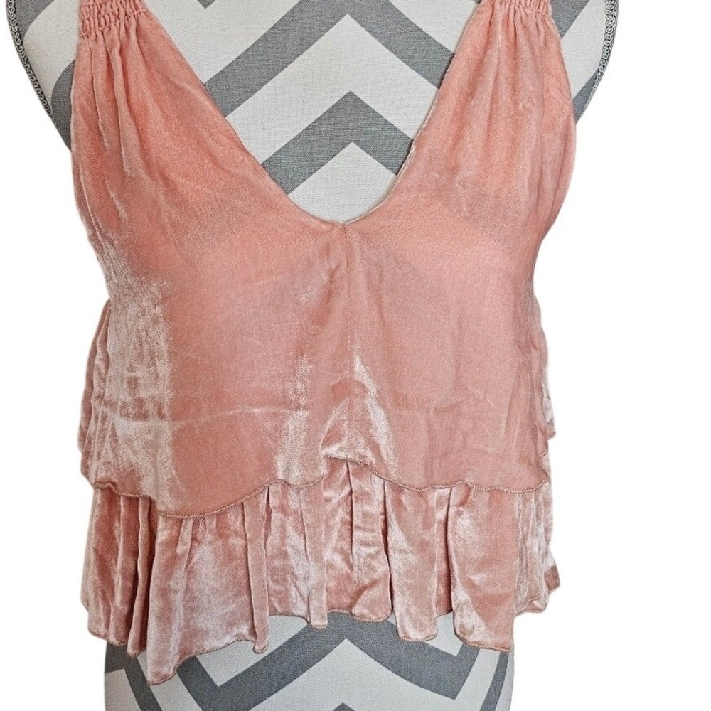 Apiece Apart Pink Silk Blend Velvet Tiered‎ Ruffle Cami Top Size 2 Coquette